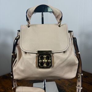 Chloe Women Beige Elsie Solid Leather Top Handle Satchel Purse Handbag Medium Go